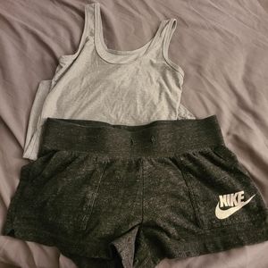 Nike lounge shorts and gray tank top